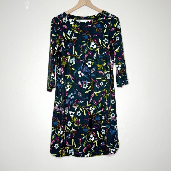 J.Jill Womens Shift Knee Length Dress Small Petite Blue Floral 3/4‎ Sleeve Event - Picture 1 of 10